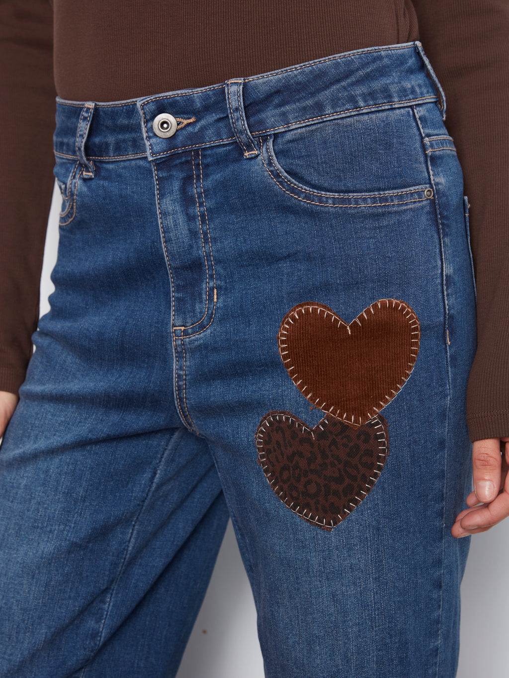 Straight Leg Jeans with Heart Patches by Charlie B