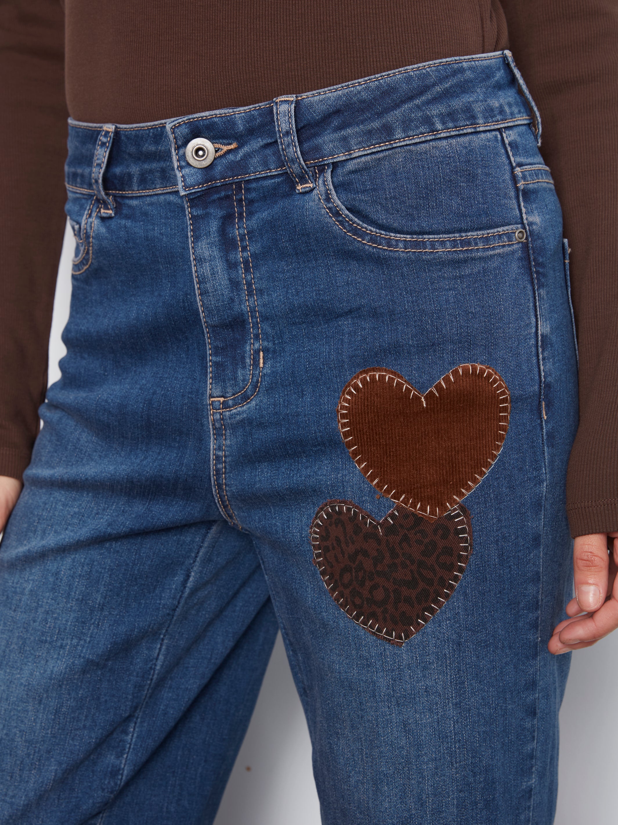 Straight Leg Jeans with Heart Patches by Charlie B