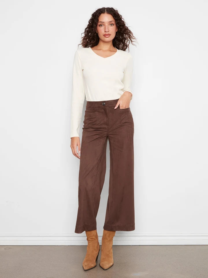 Faux Suede Cropped Wide Leg Pant by Charlie B