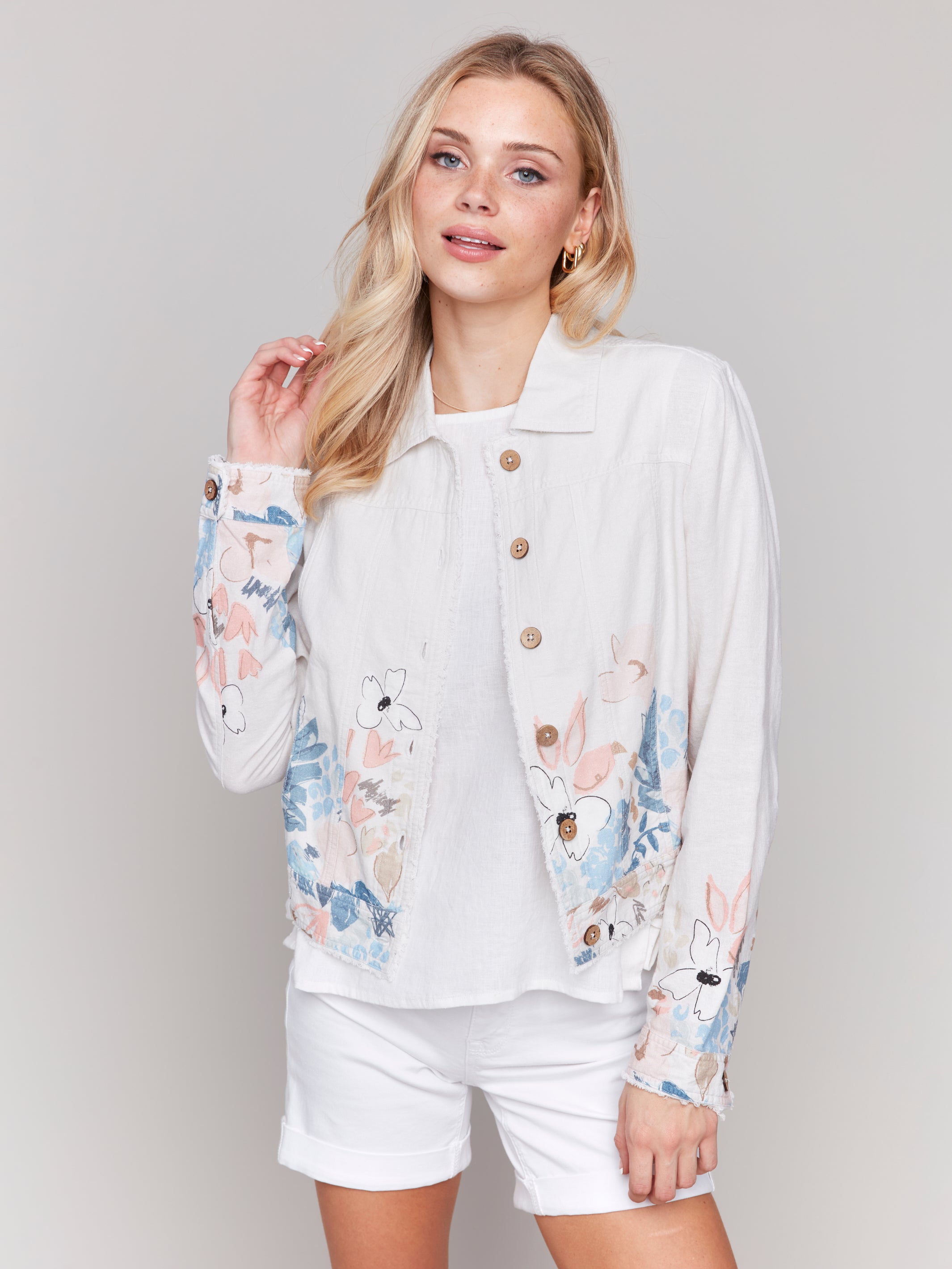 Boarder Print Linen Blend Jacket by Charlie B