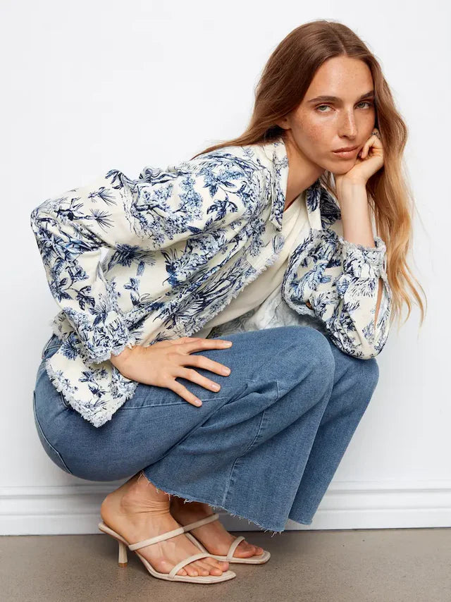 Versailles Print Linen Blend Jacket by Charlie B