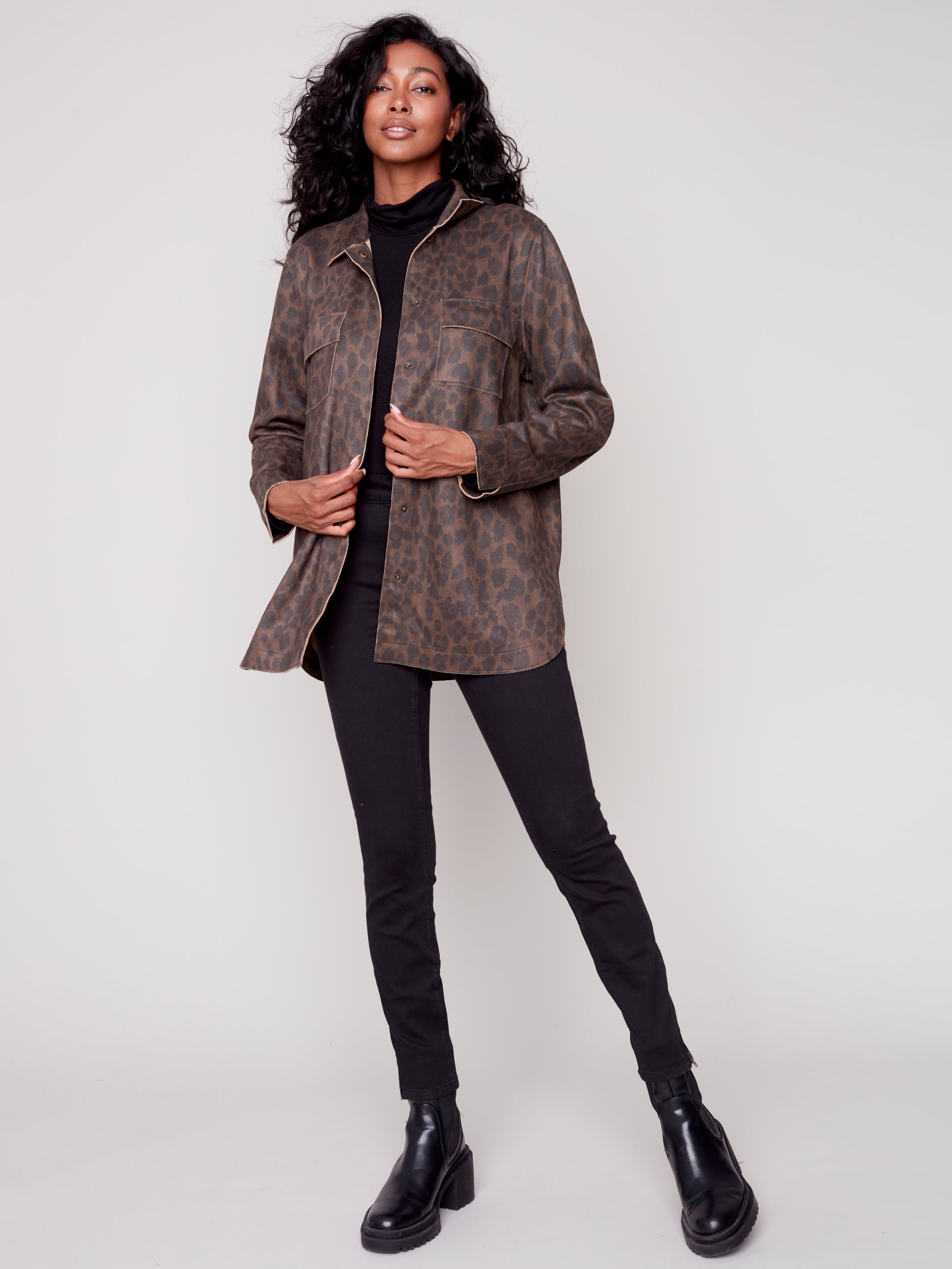 Animal Print Faux Suede Shacket by Charlie B
