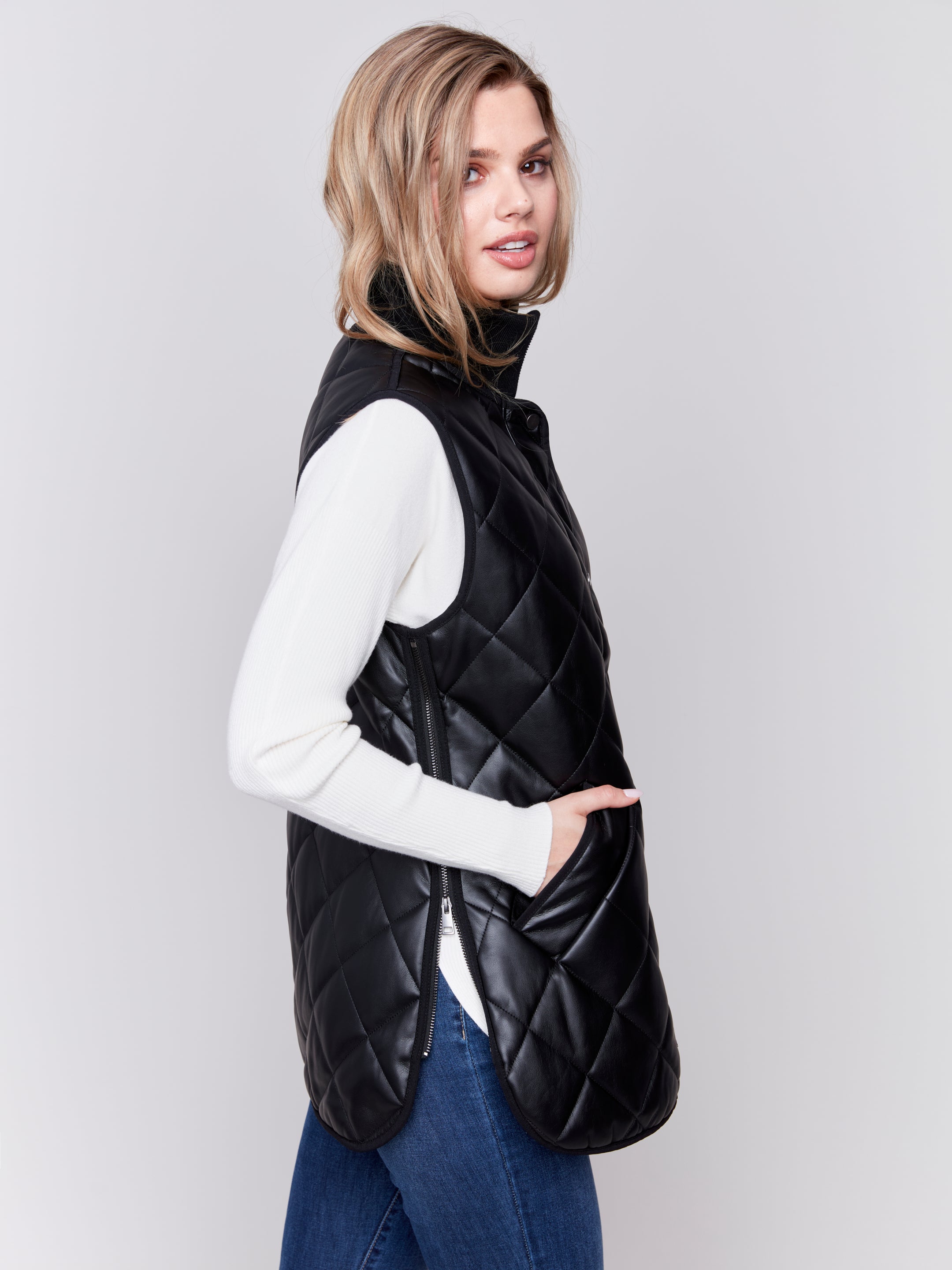 Quilted Faux Leather Vest by Charlie B