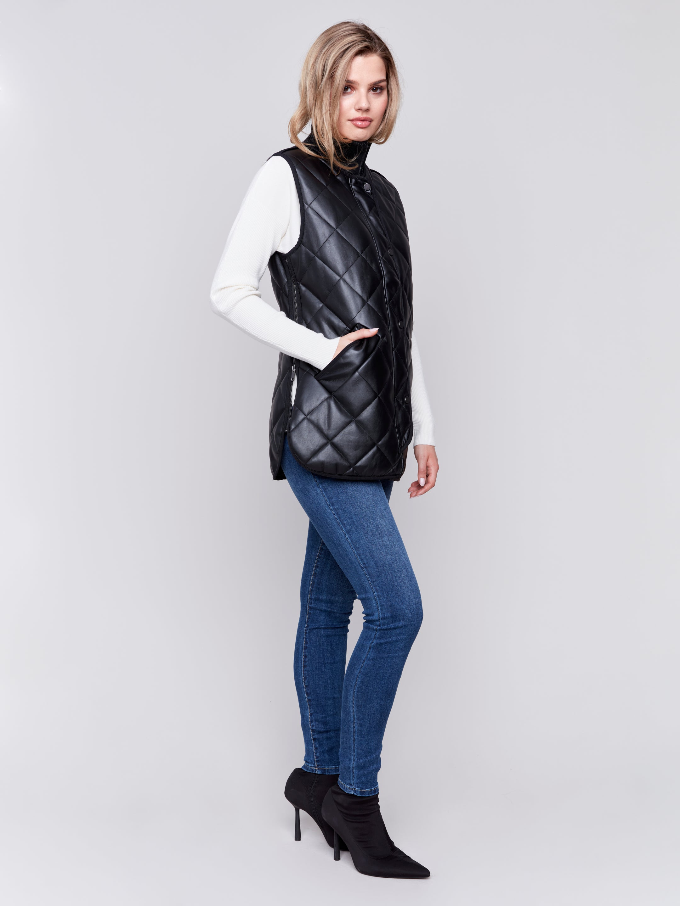 Quilted Faux Leather Vest by Charlie B