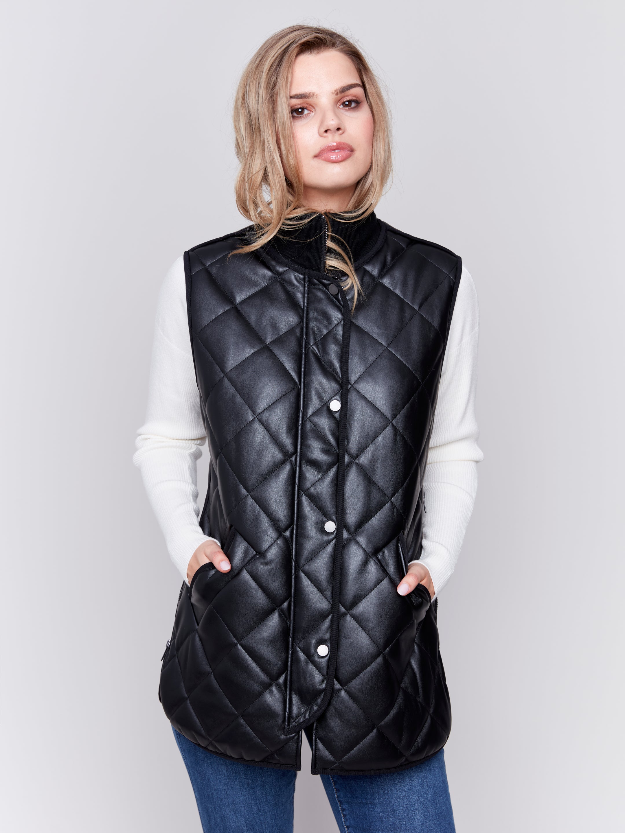 Quilted Faux Leather Vest by Charlie B