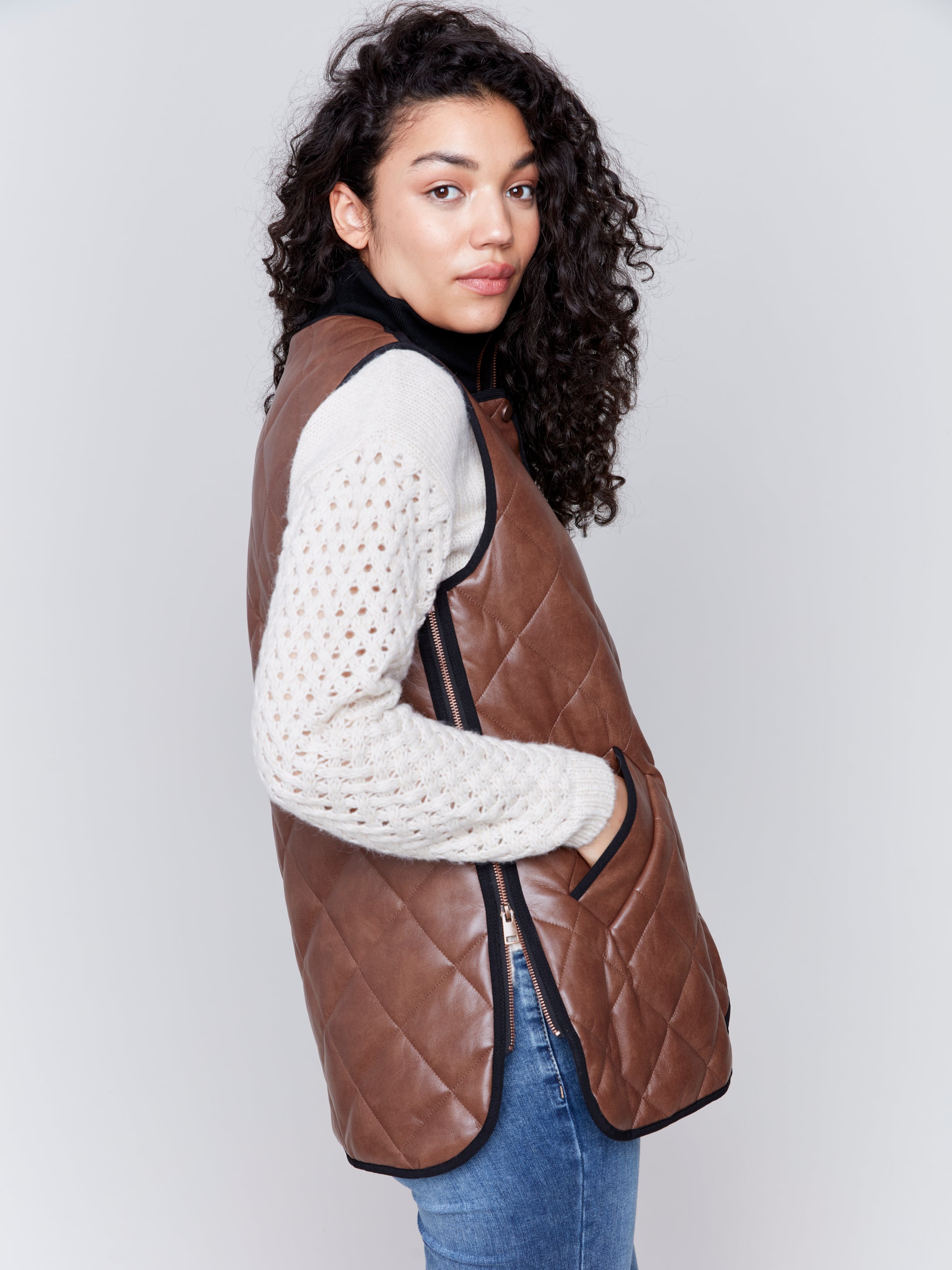 Quilted Faux Leather Vest by Charlie B