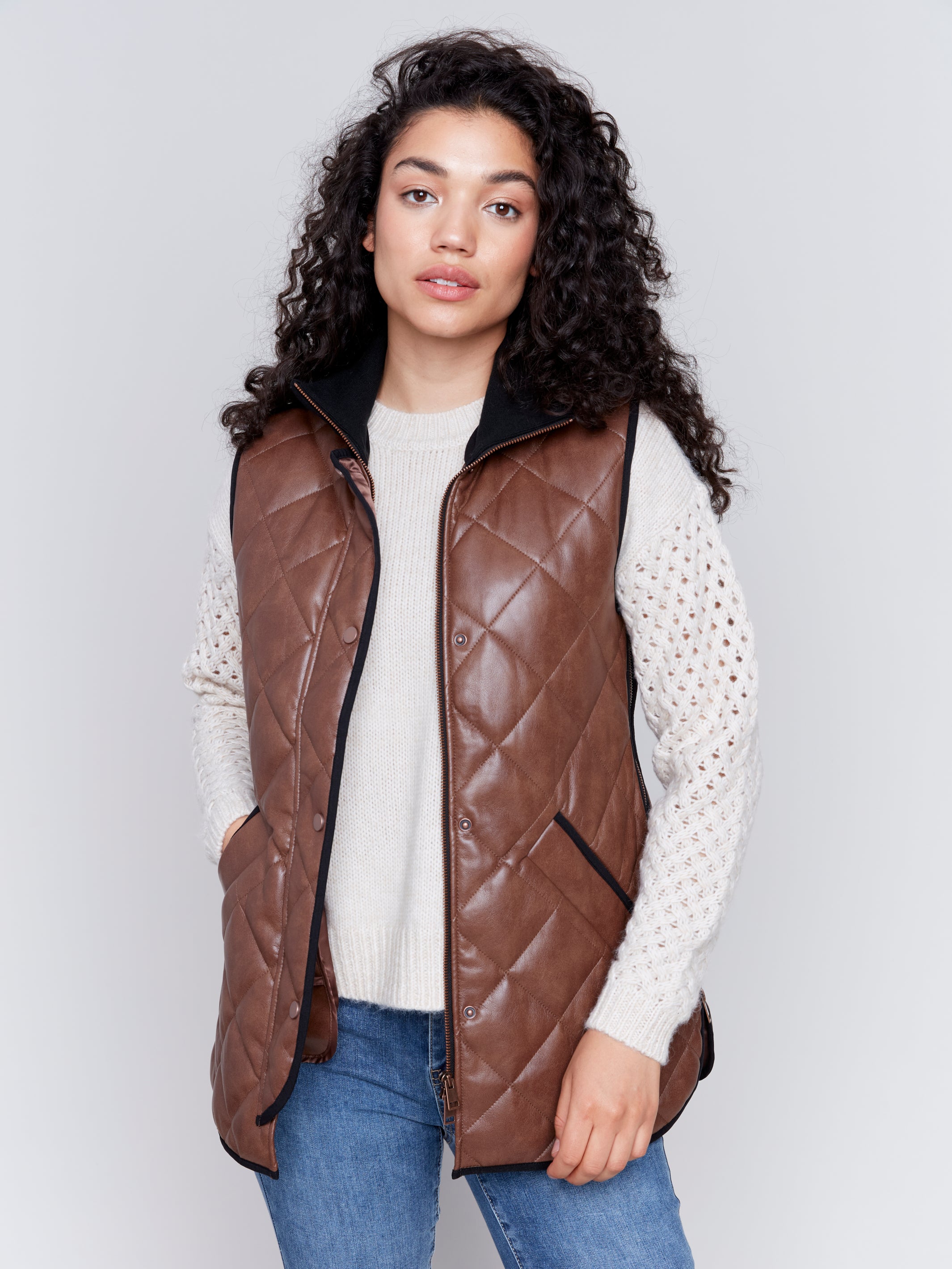 Quilted Faux Leather Vest by Charlie B