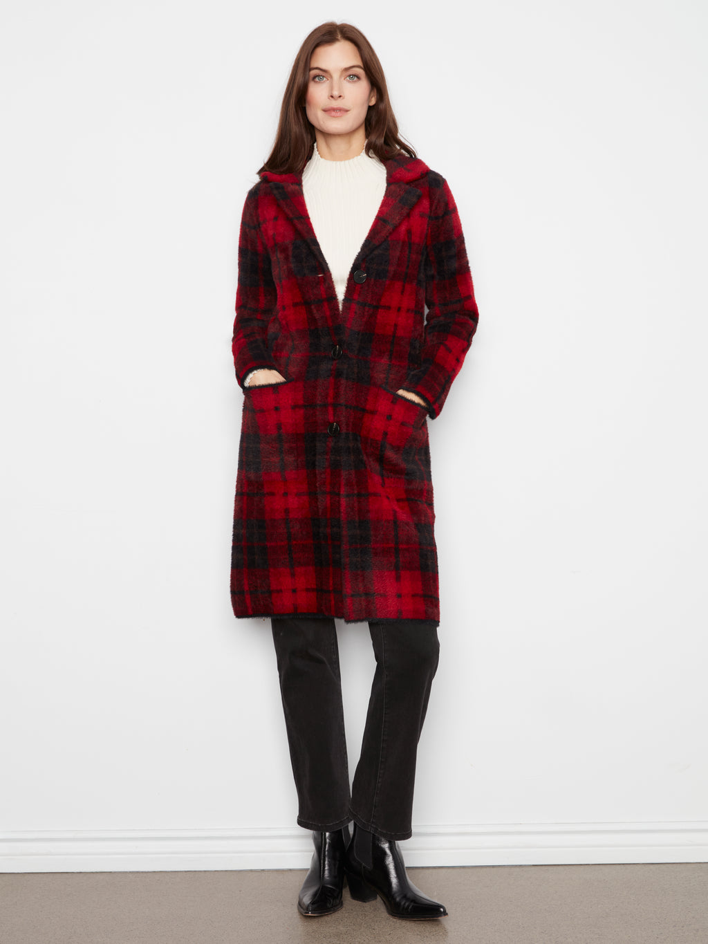 Charlie B Long Plaid Knit Coatigan