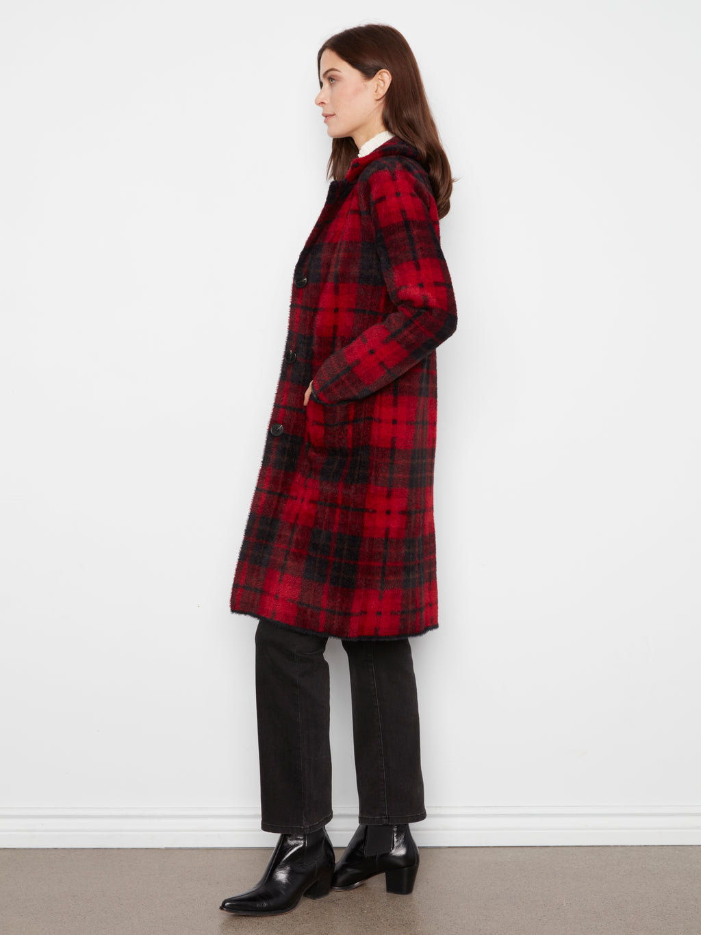 Charlie B Long Plaid Knit Coatigan