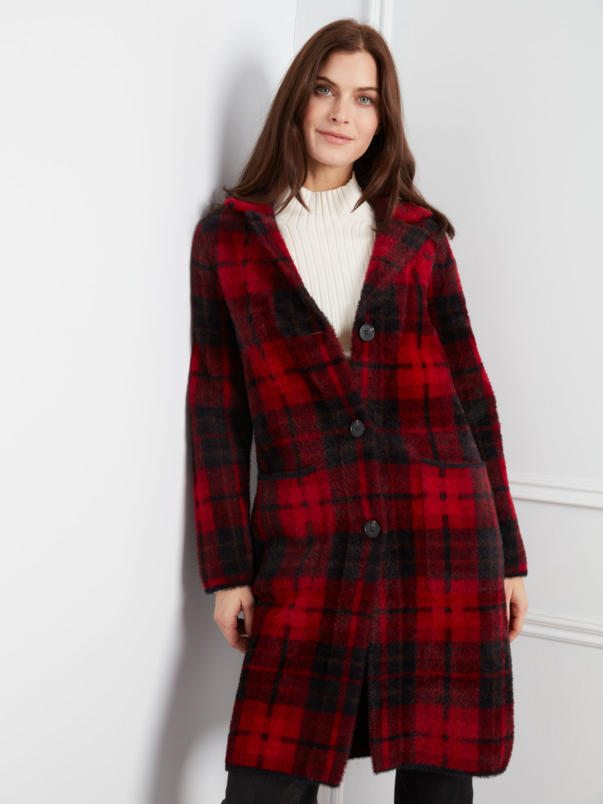 Charlie B Long Plaid Knit Coatigan