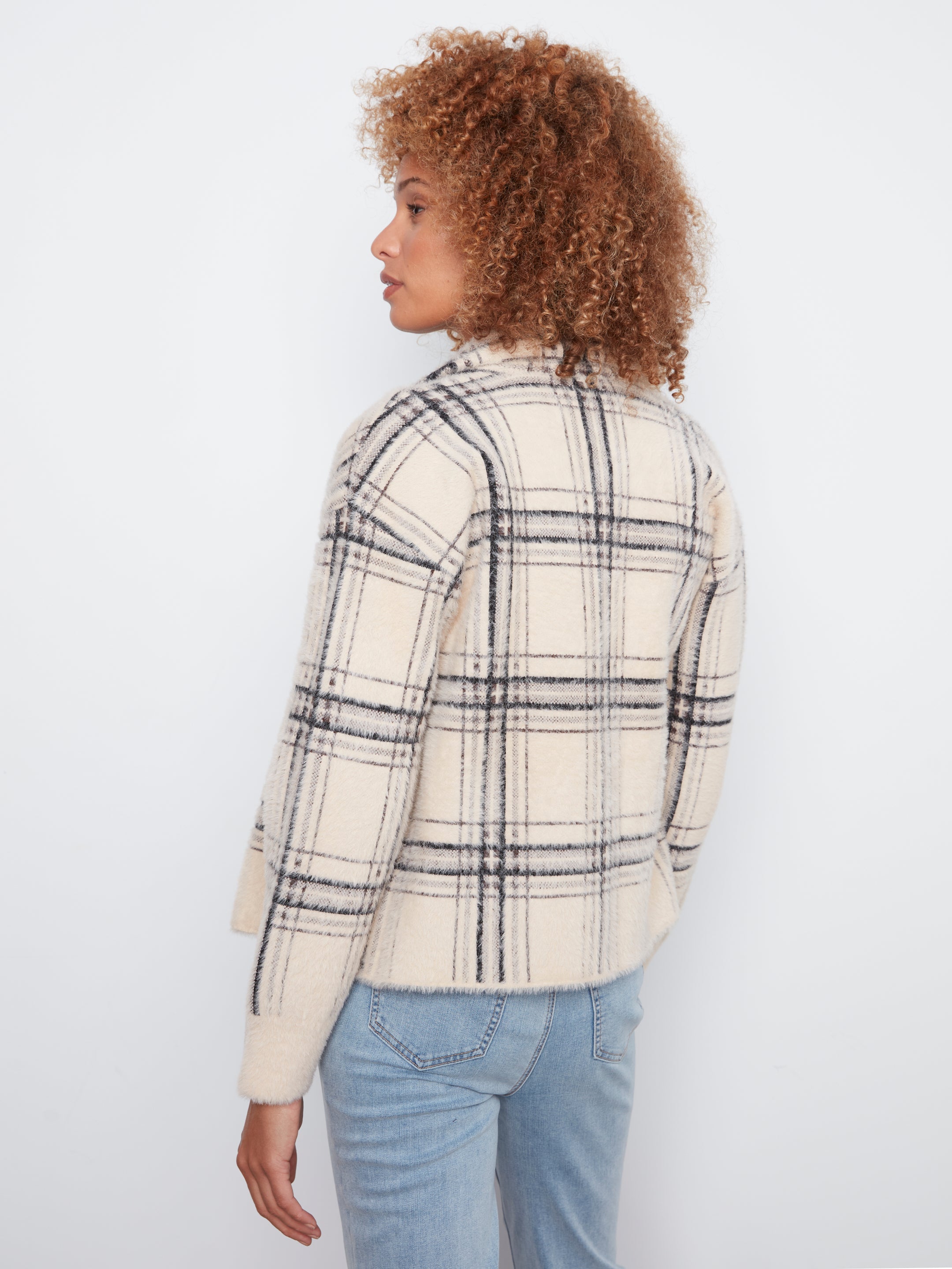 Eyelash Yarn Short Plaid Jacket by Charlie B