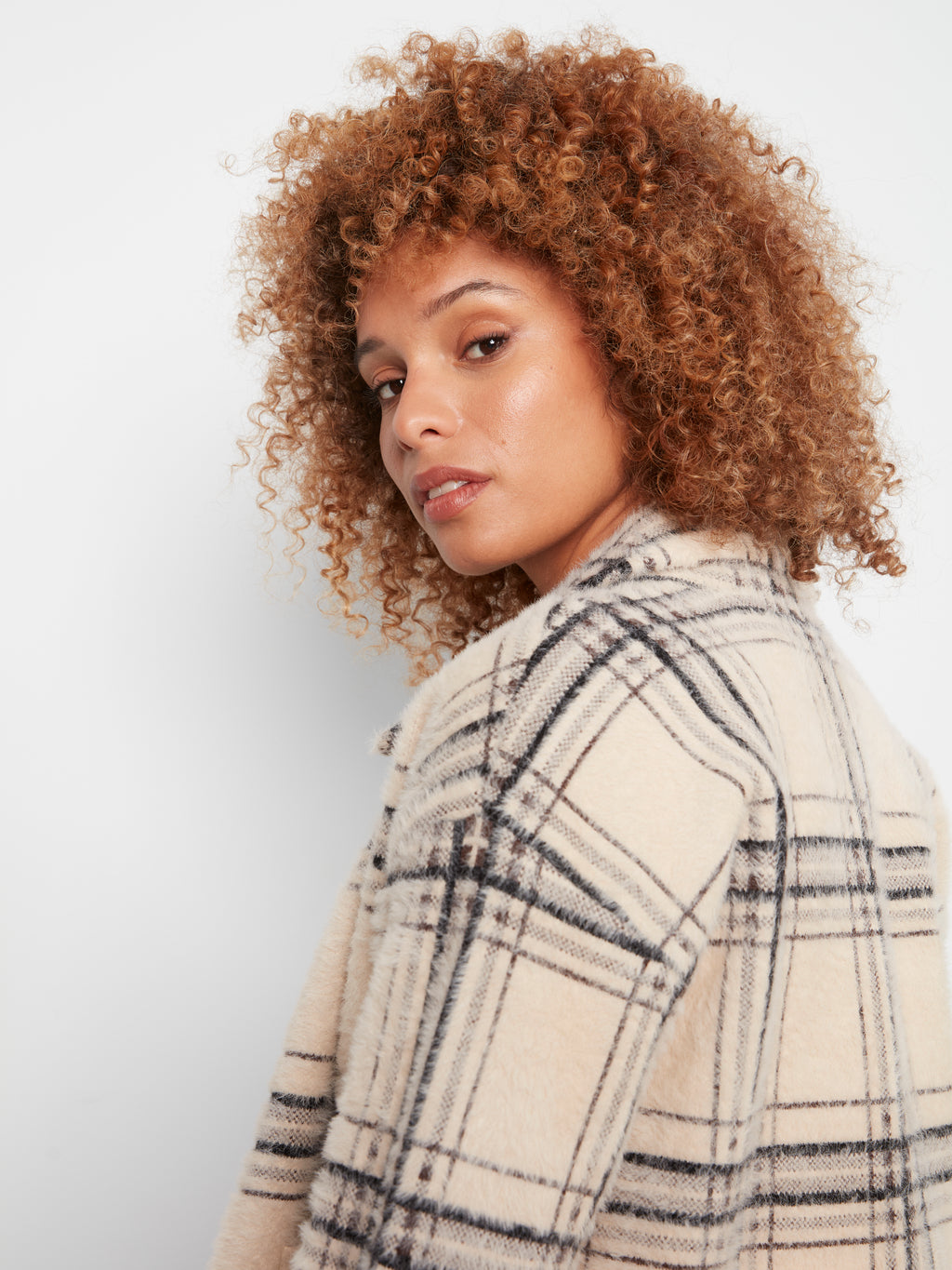 Eyelash Yarn Short Plaid Jacket by Charlie B
