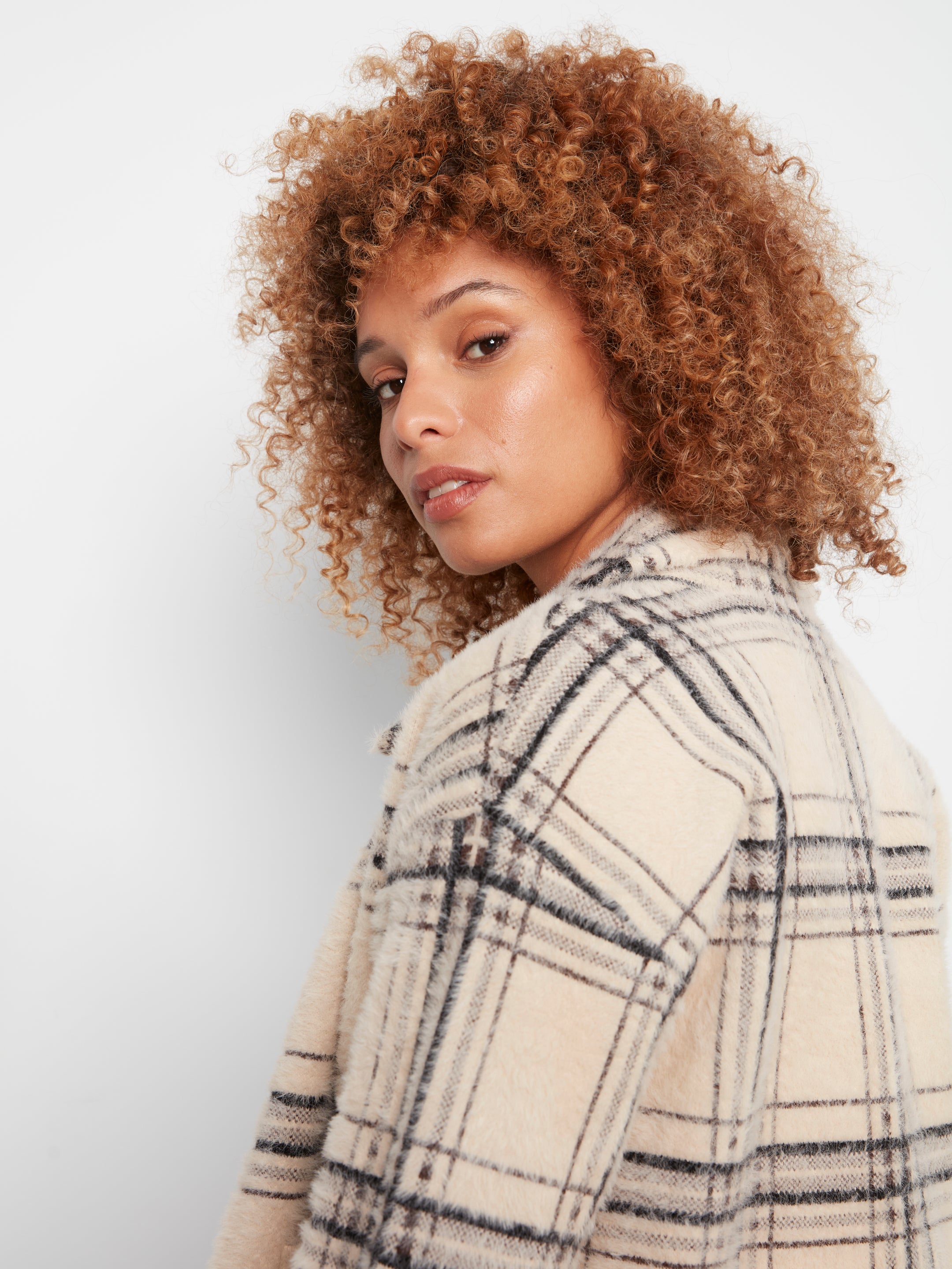 Eyelash Yarn Short Plaid Jacket by Charlie B