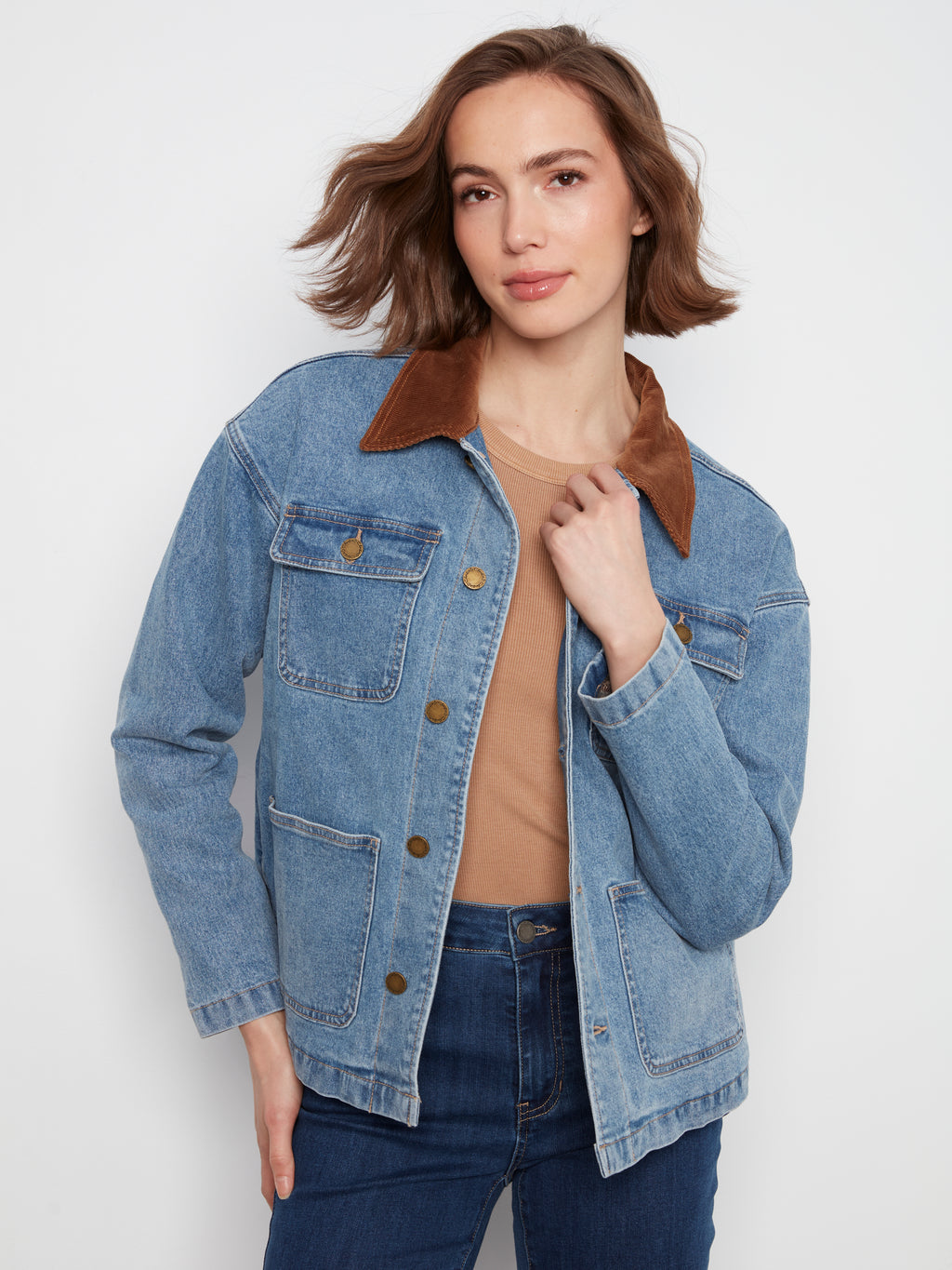 Denim Barn Jacket with Corduroy Collar by Charlie B