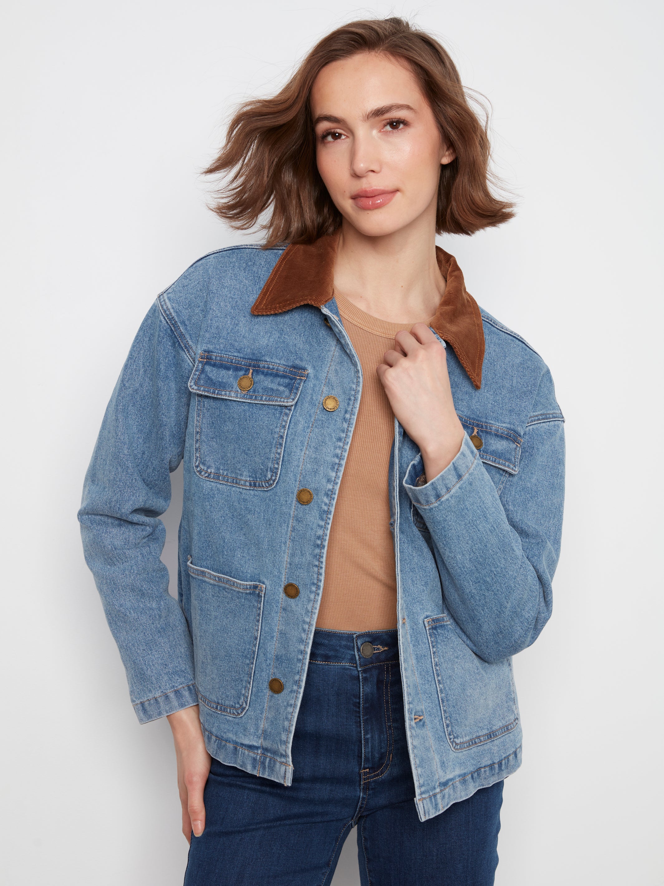 Denim Barn Jacket with Corduroy Collar by Charlie B