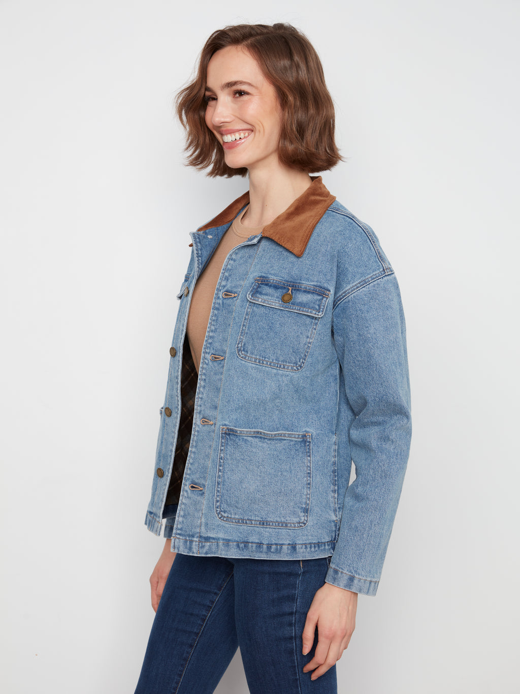 Denim Barn Jacket with Corduroy Collar by Charlie B