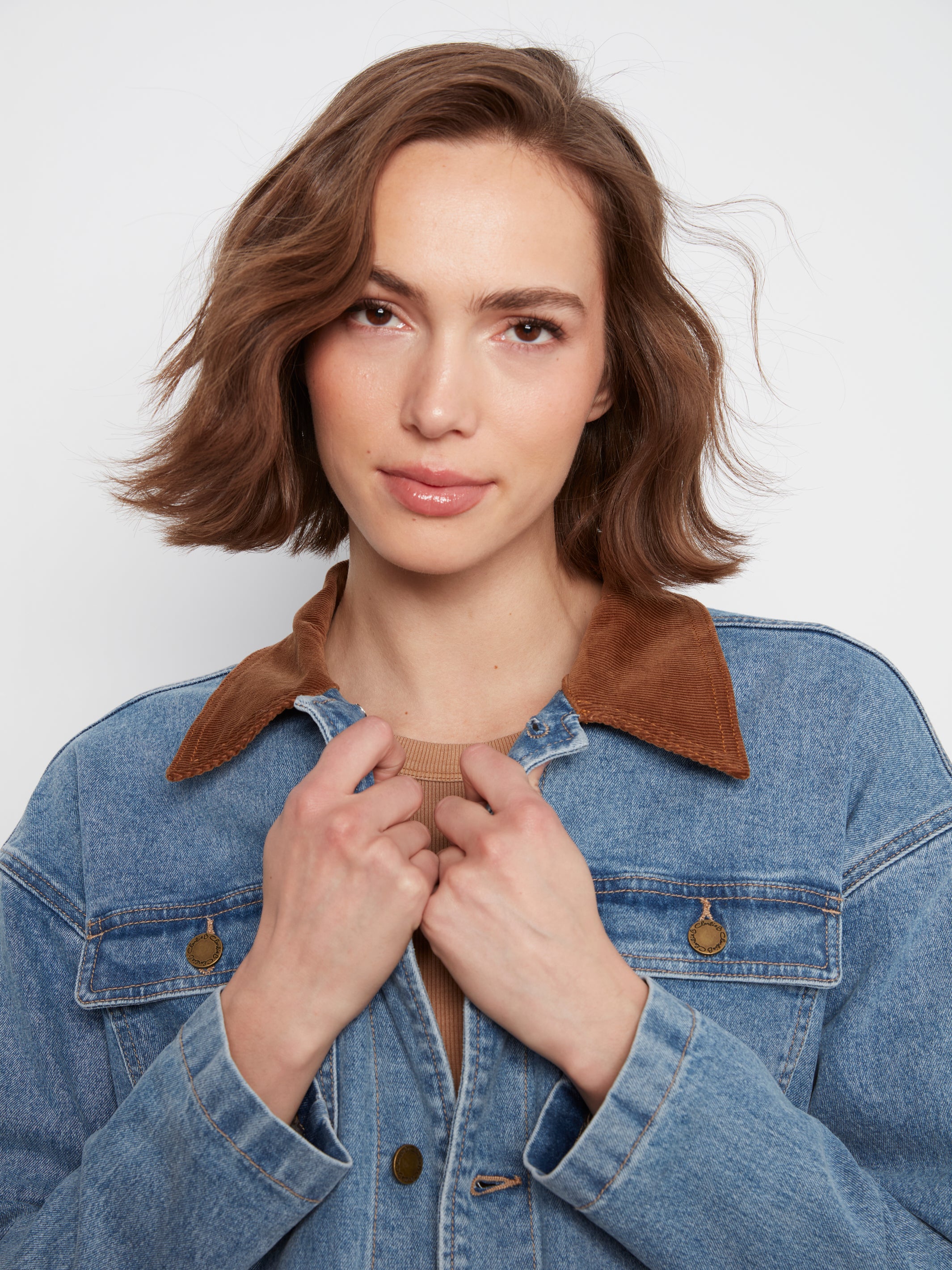Denim Barn Jacket with Corduroy Collar by Charlie B