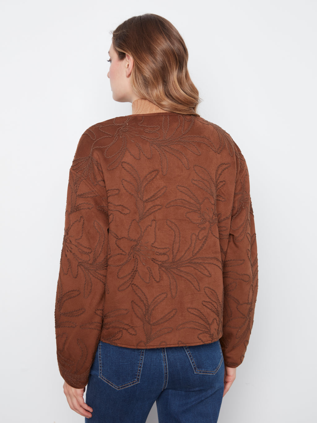 Embroidered Faux Suede Bomber Jacket by Charlie B