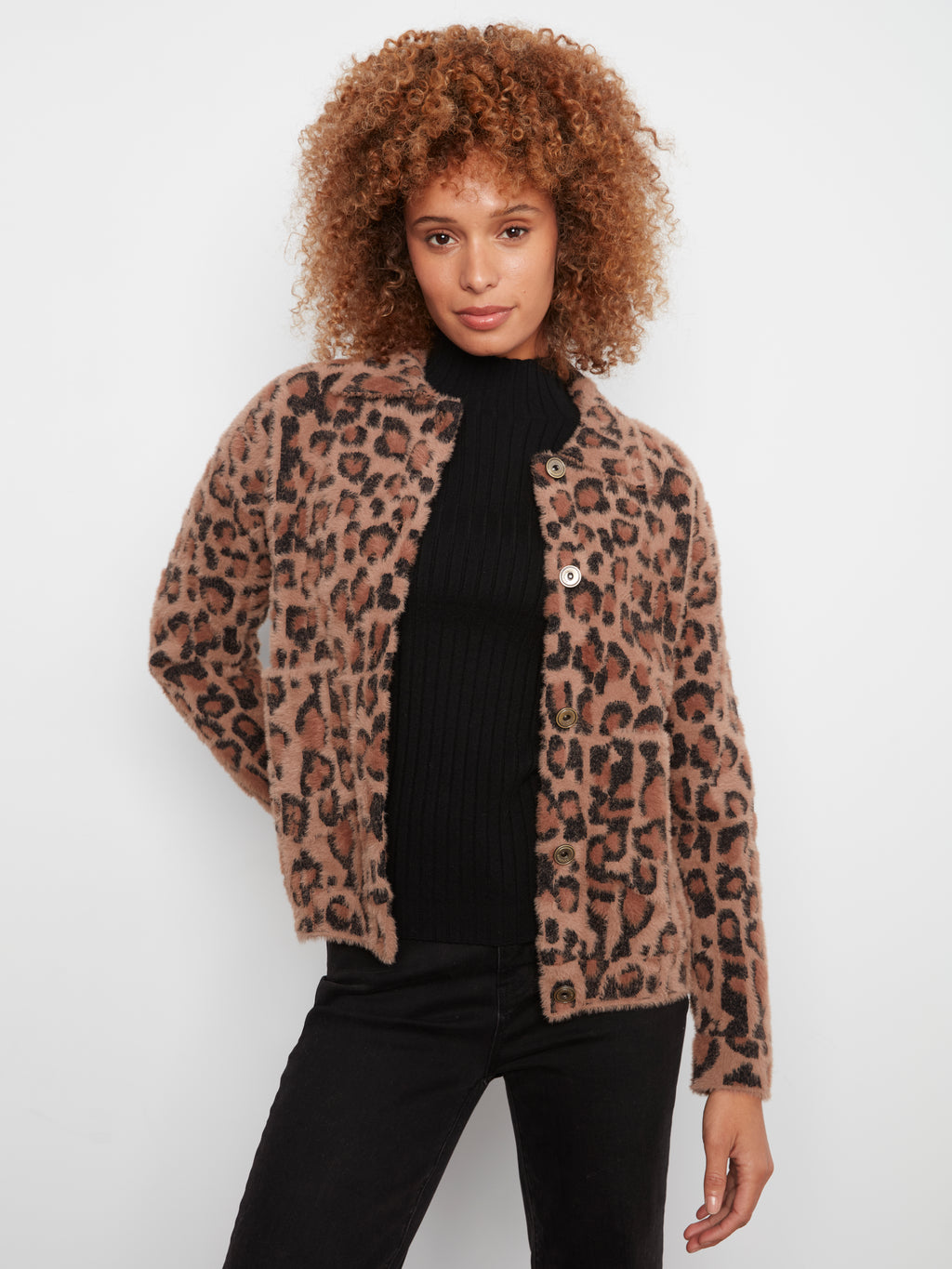 Soft Eyelash Yarn Jacquard Jacket by Charlie B