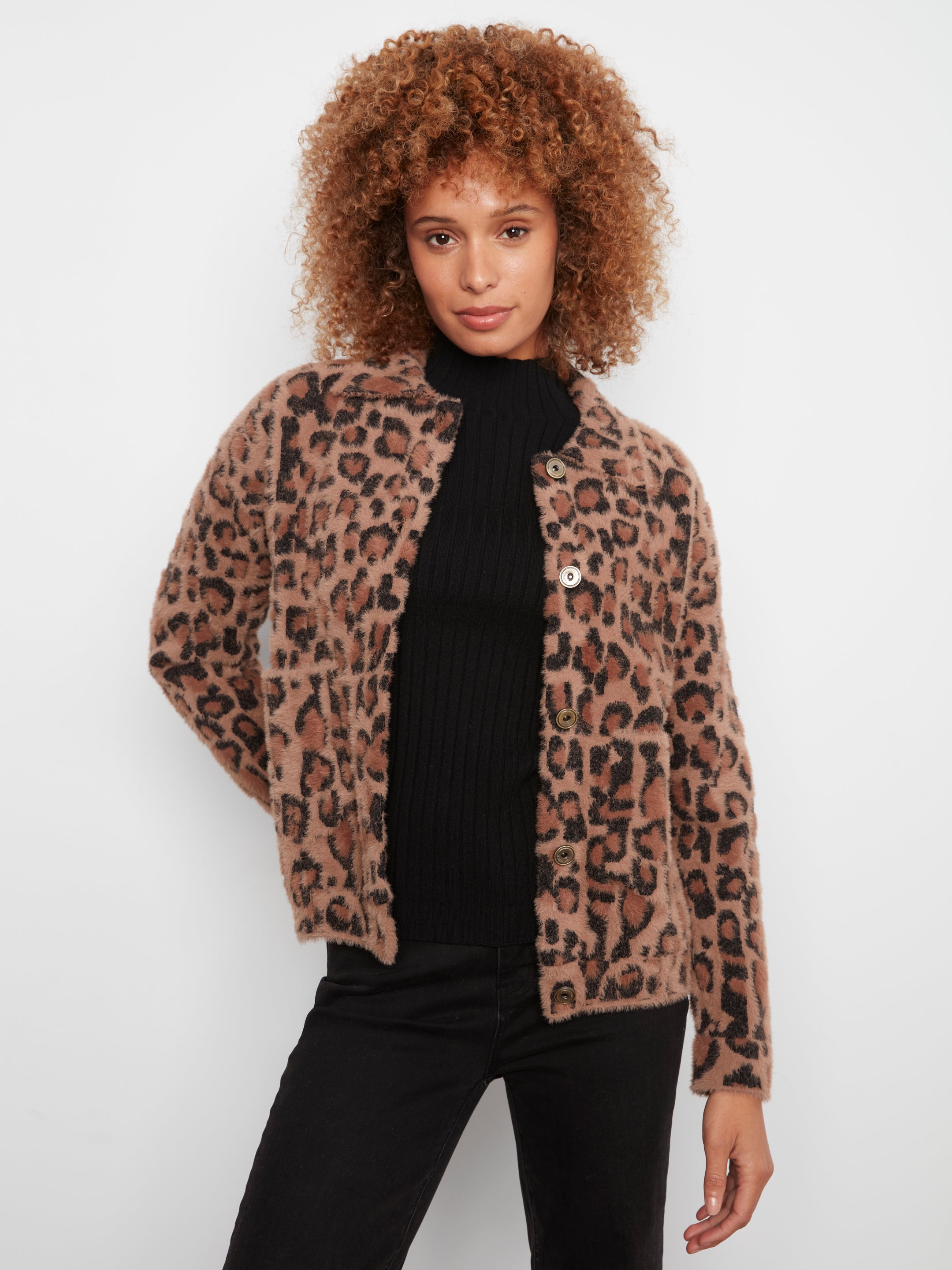 Soft Eyelash Yarn Jacquard Jacket by Charlie B