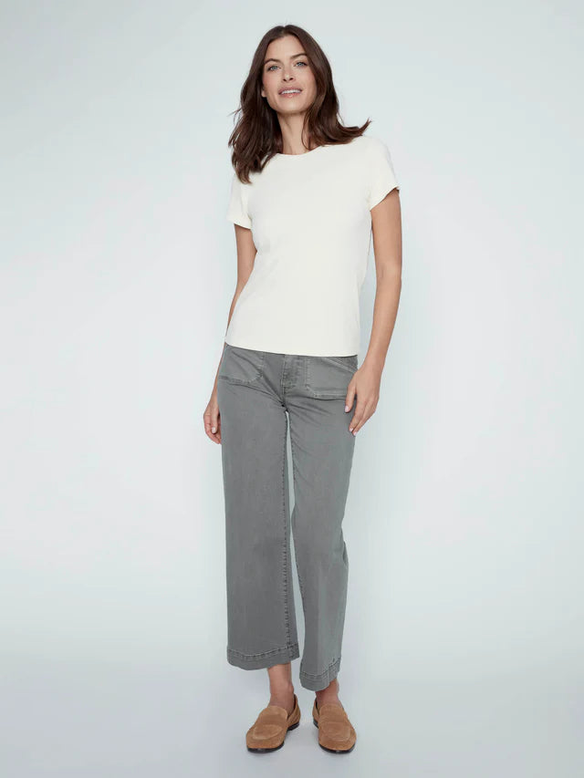 Cropped Wide Leg Stretch Twill Pants by Charlie B
