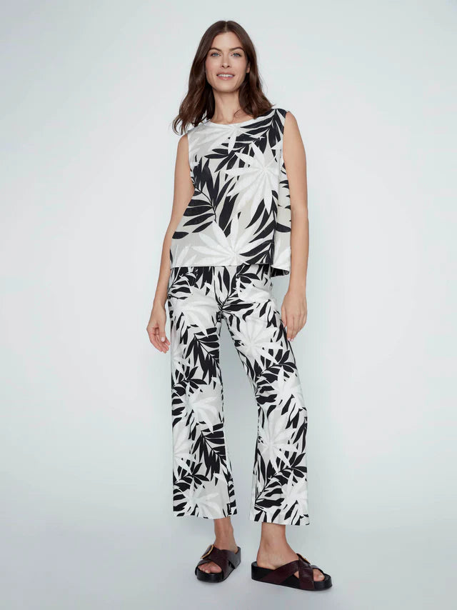 Leaflet Printed Cropped Linen Blend Pants by Charlie B