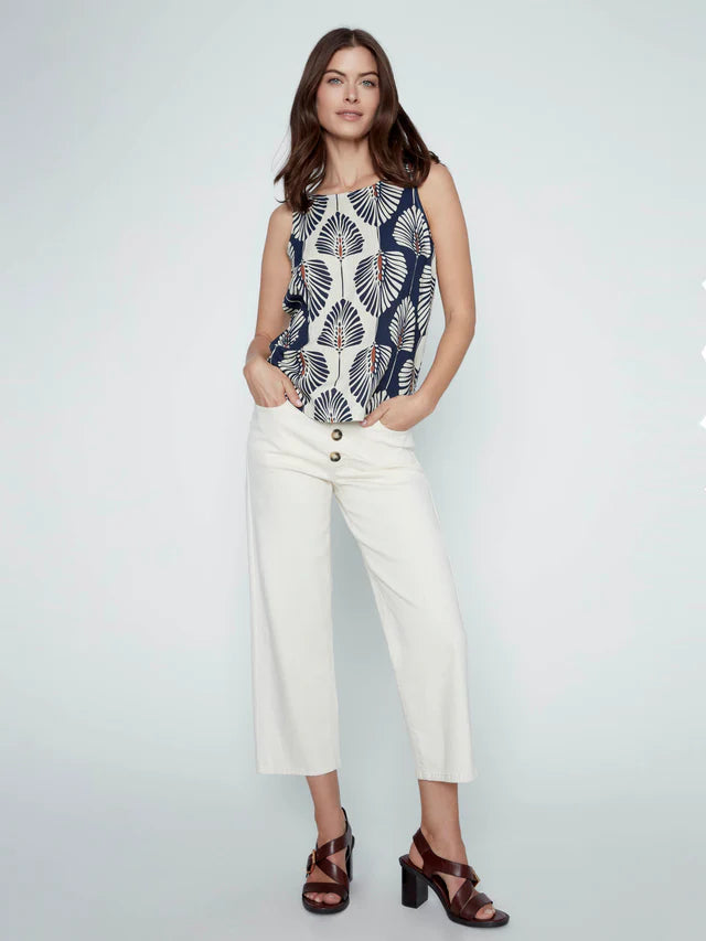 Printed Sleeveless Linen Blend Blouse - Tahiti by Charlie B