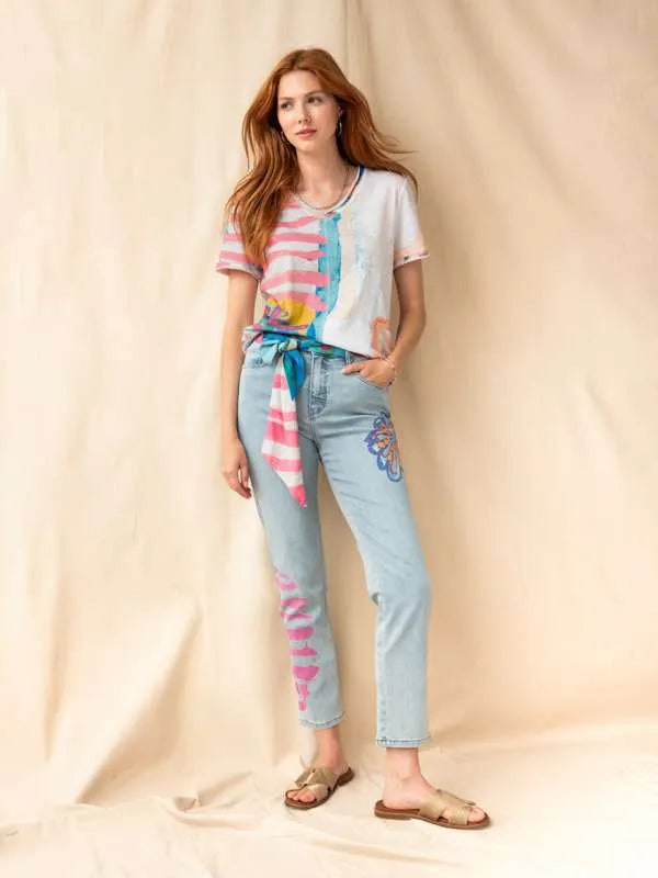 Stingless Bee Art Woven Denim Pant by Claire Desjardins