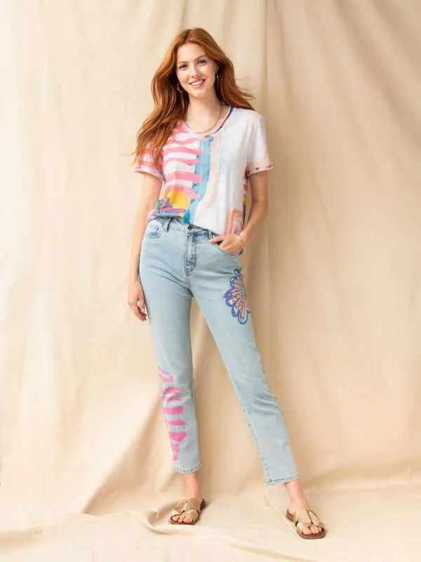Stingless Bee Art Woven Denim Pant by Claire Desjardins