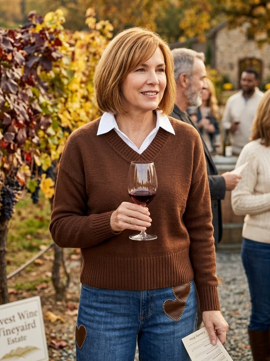 V-Neck Knit Sweater - Heather Brown
