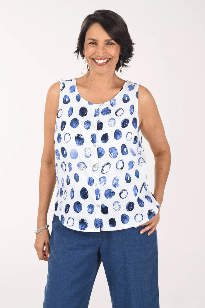 Linen Dot Pleat Back Tank by Habitat