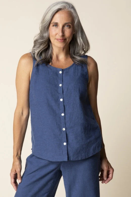 Navy Linen Pleat-Back Tank by Habitat