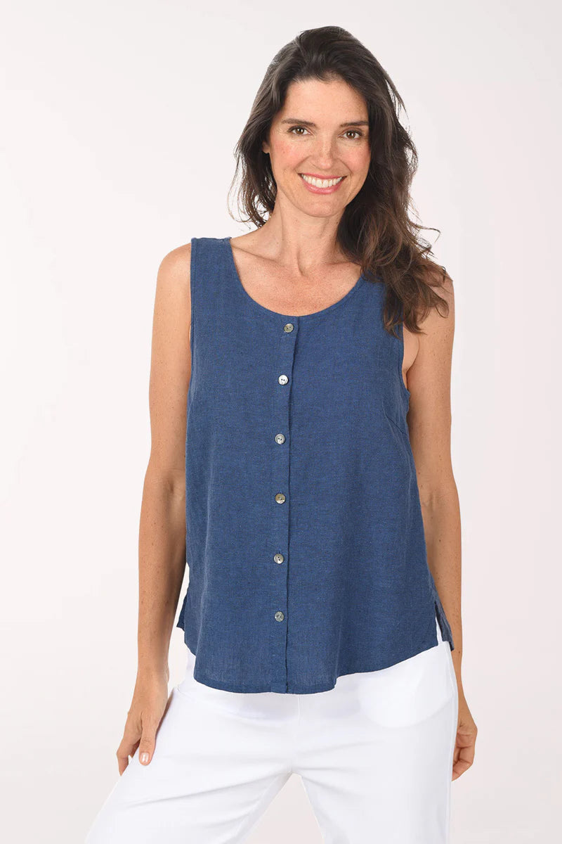 Navy Linen Pleat-Back Tank by Habitat