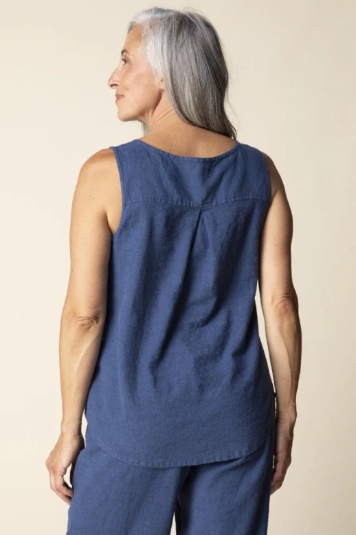 Navy Linen Pleat-Back Tank by Habitat