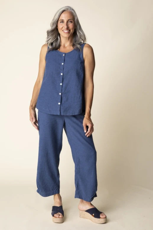 Navy Linen Pleat-Back Tank by Habitat