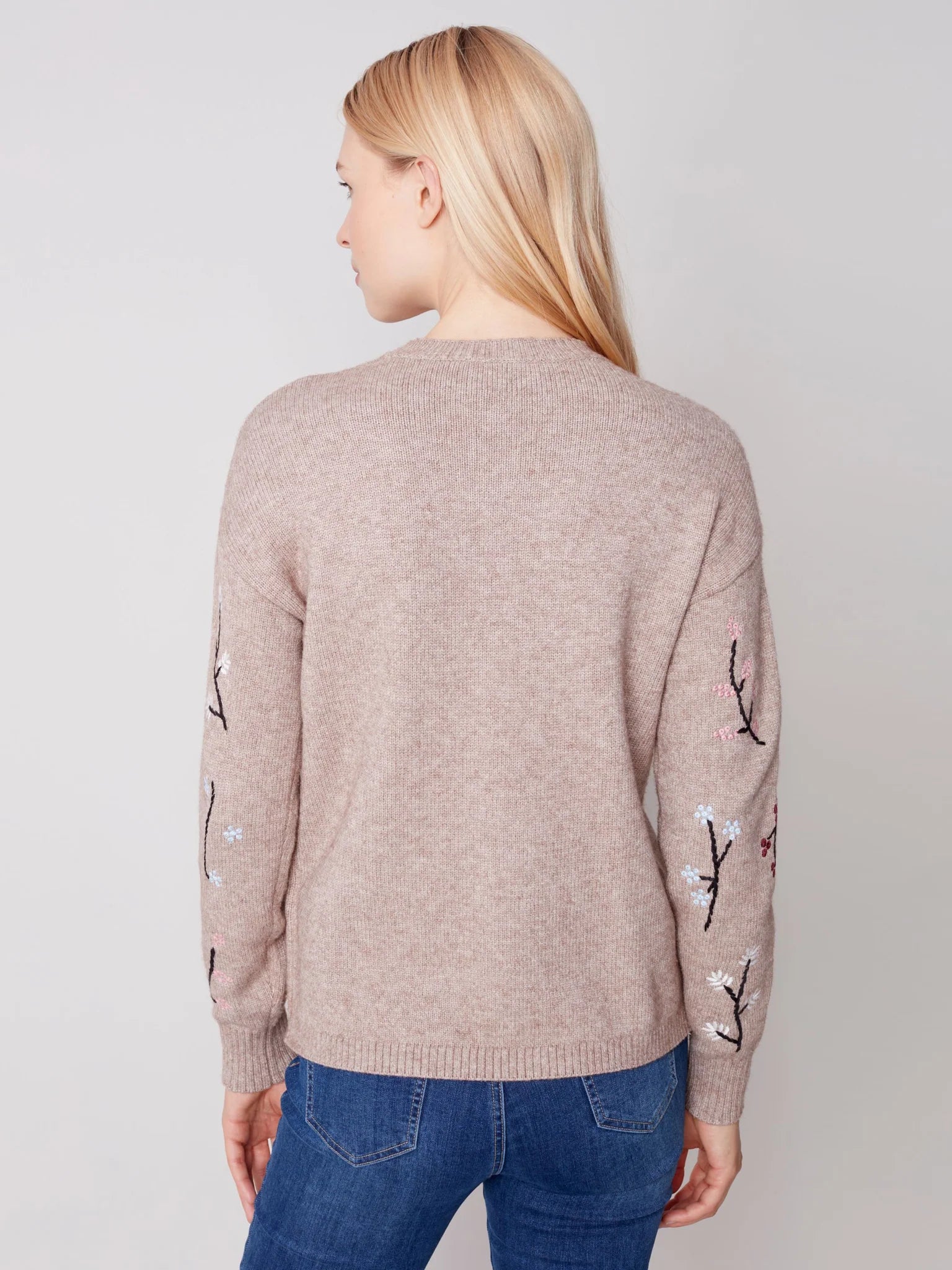 Crew Neck Sweater with Floral Embroidery by Charlie B