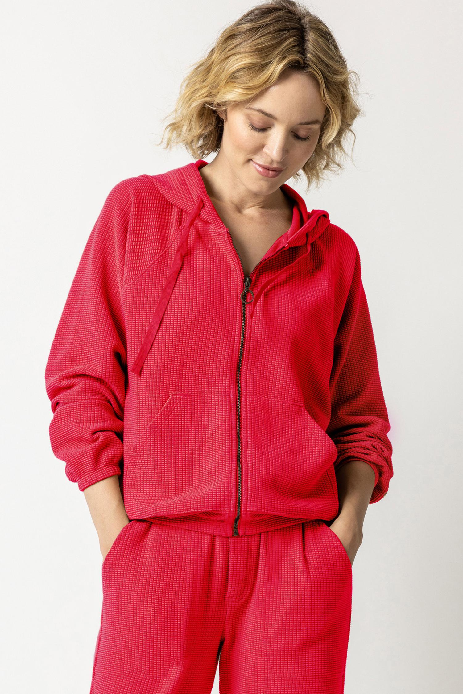 Textured Waffle Zip Front Hoodie by Lilla P