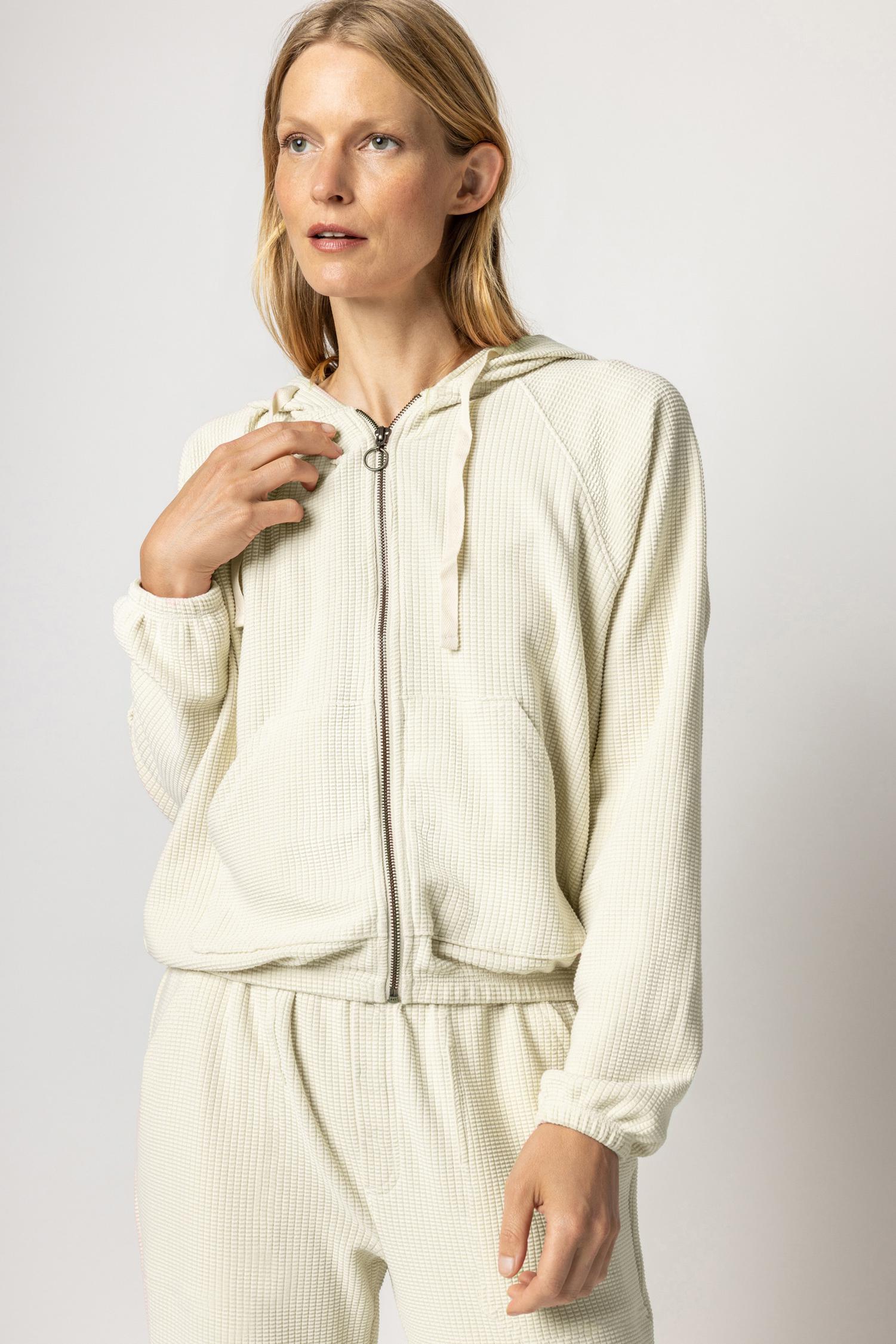 Textured Waffle Zip Front Hoodie by Lilla P