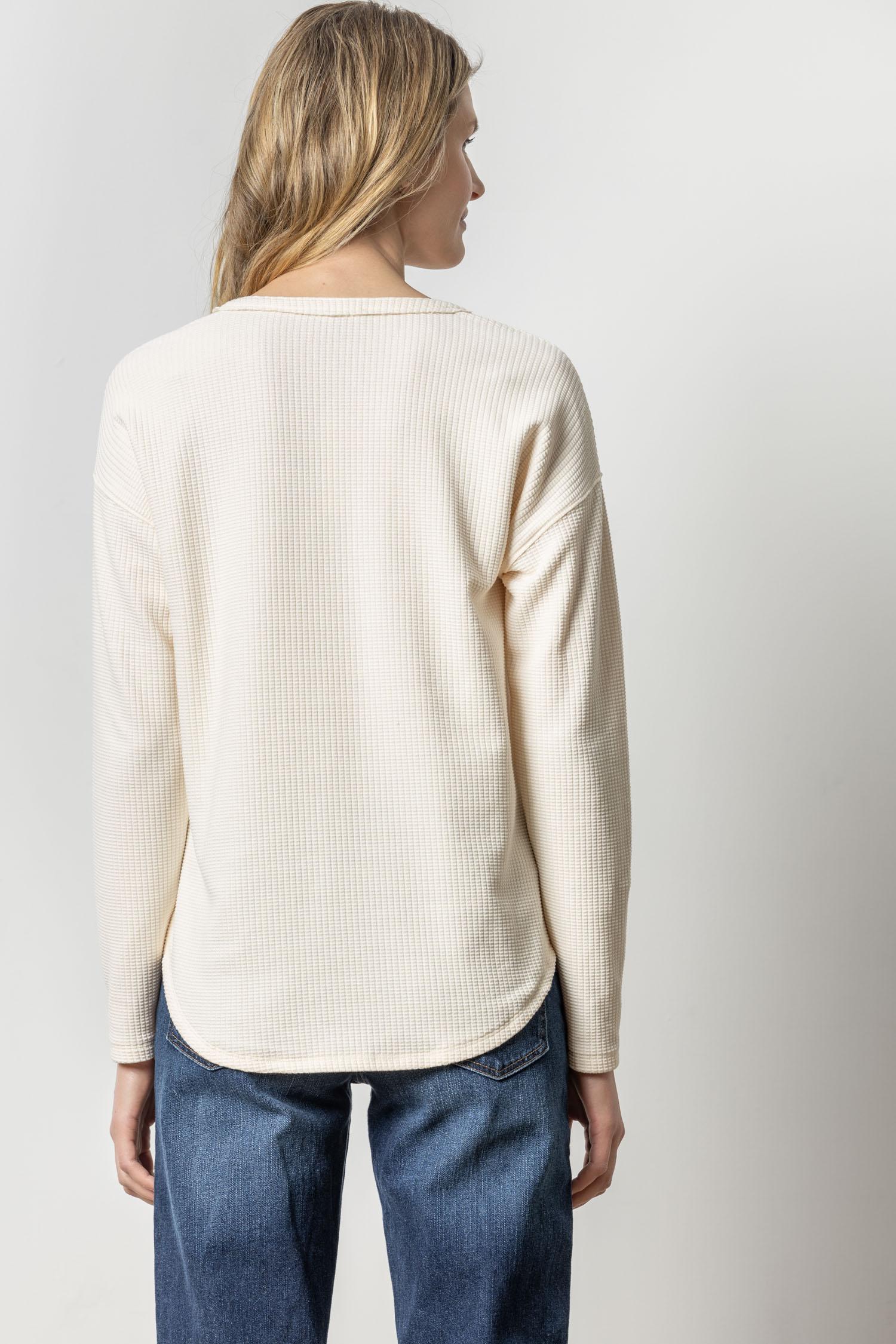 Round Hem Split Neck Waffle Knit Top by Lilla P