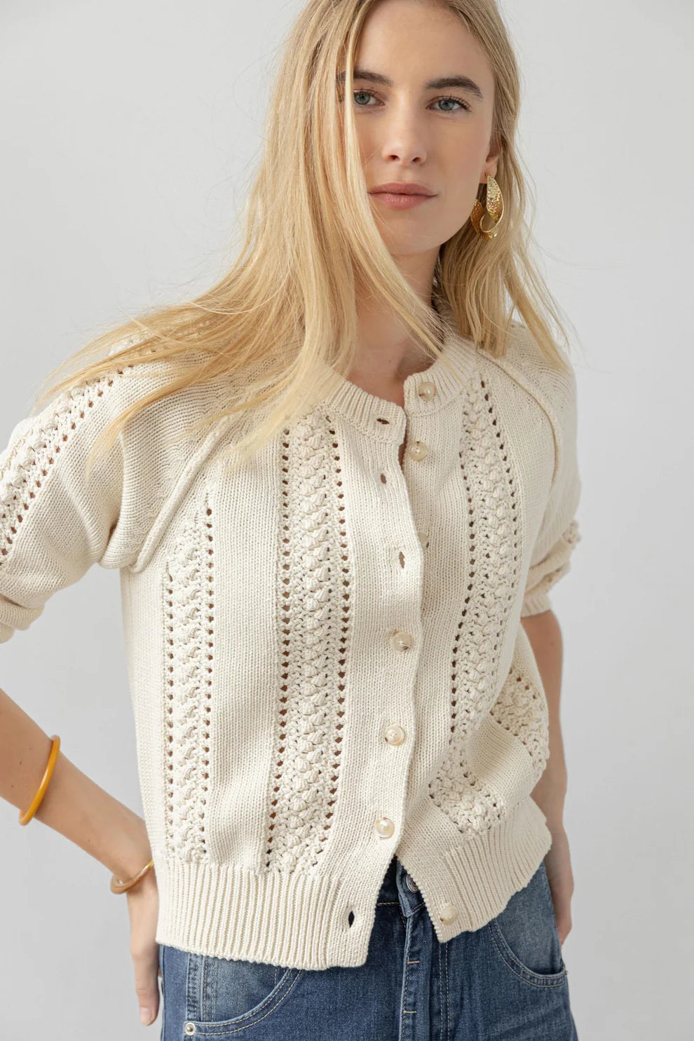 Cotton Bobble Stitch Novelty Cardigan by Lilla P