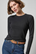 Slim Textured Waffle Knit Crew Neck Top by Lilla P