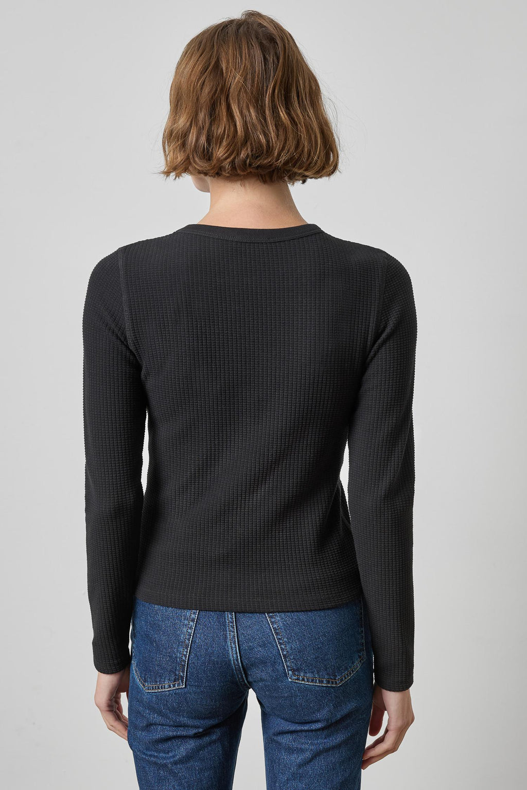 Slim Textured Waffle Knit Crew Neck Top by Lilla P
