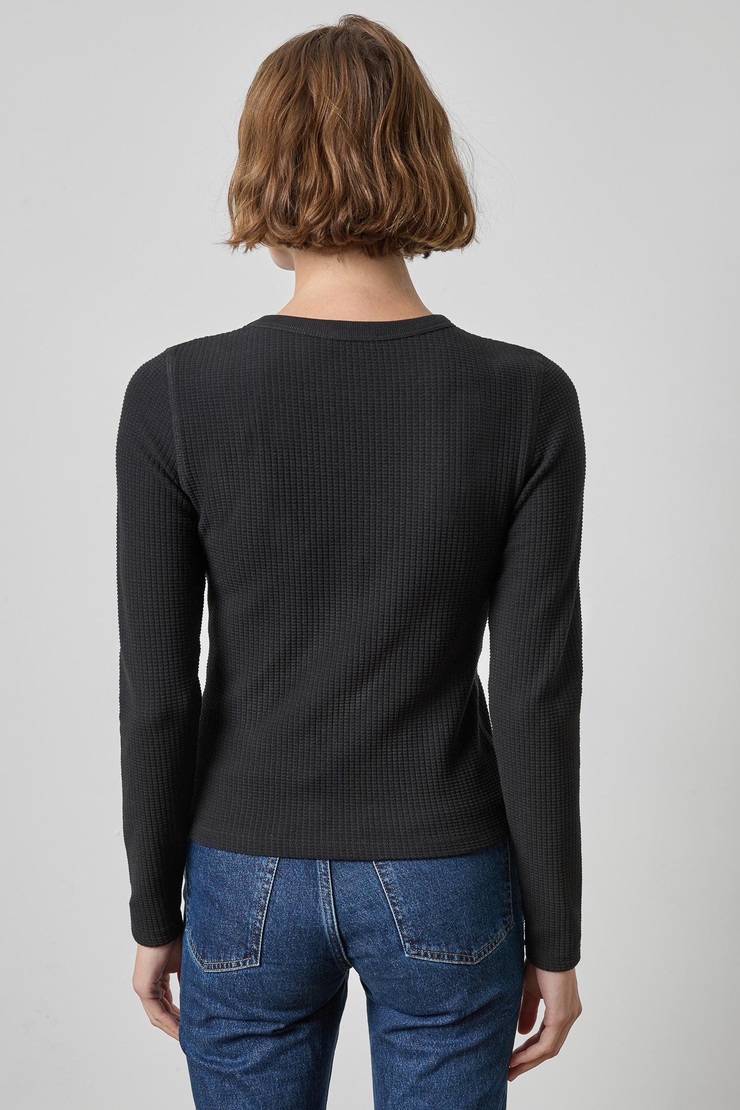 Slim Textured Waffle Knit Crew Neck Top by Lilla P