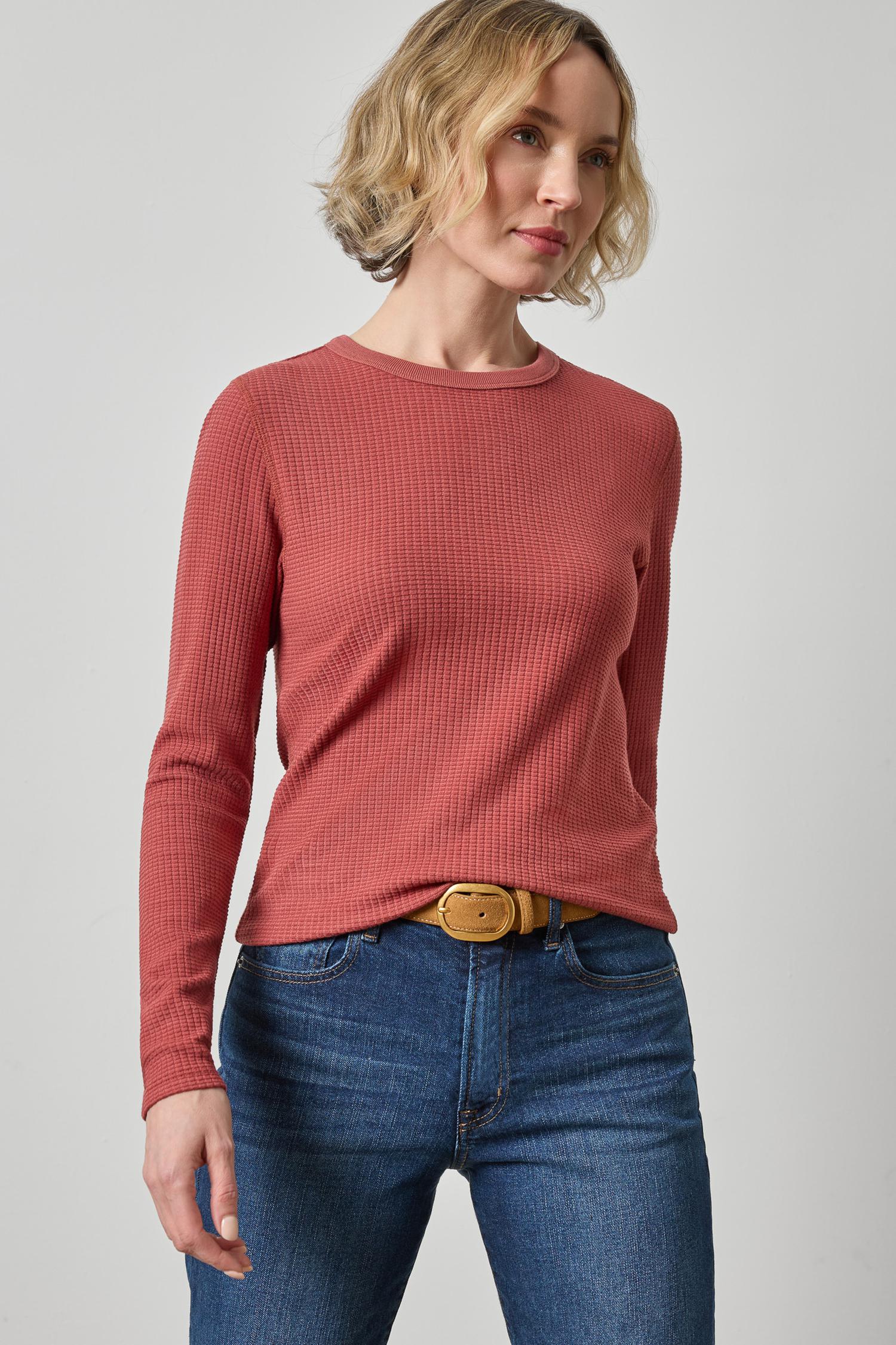 Slim Textured Waffle Knit Crew Neck Top by Lilla P