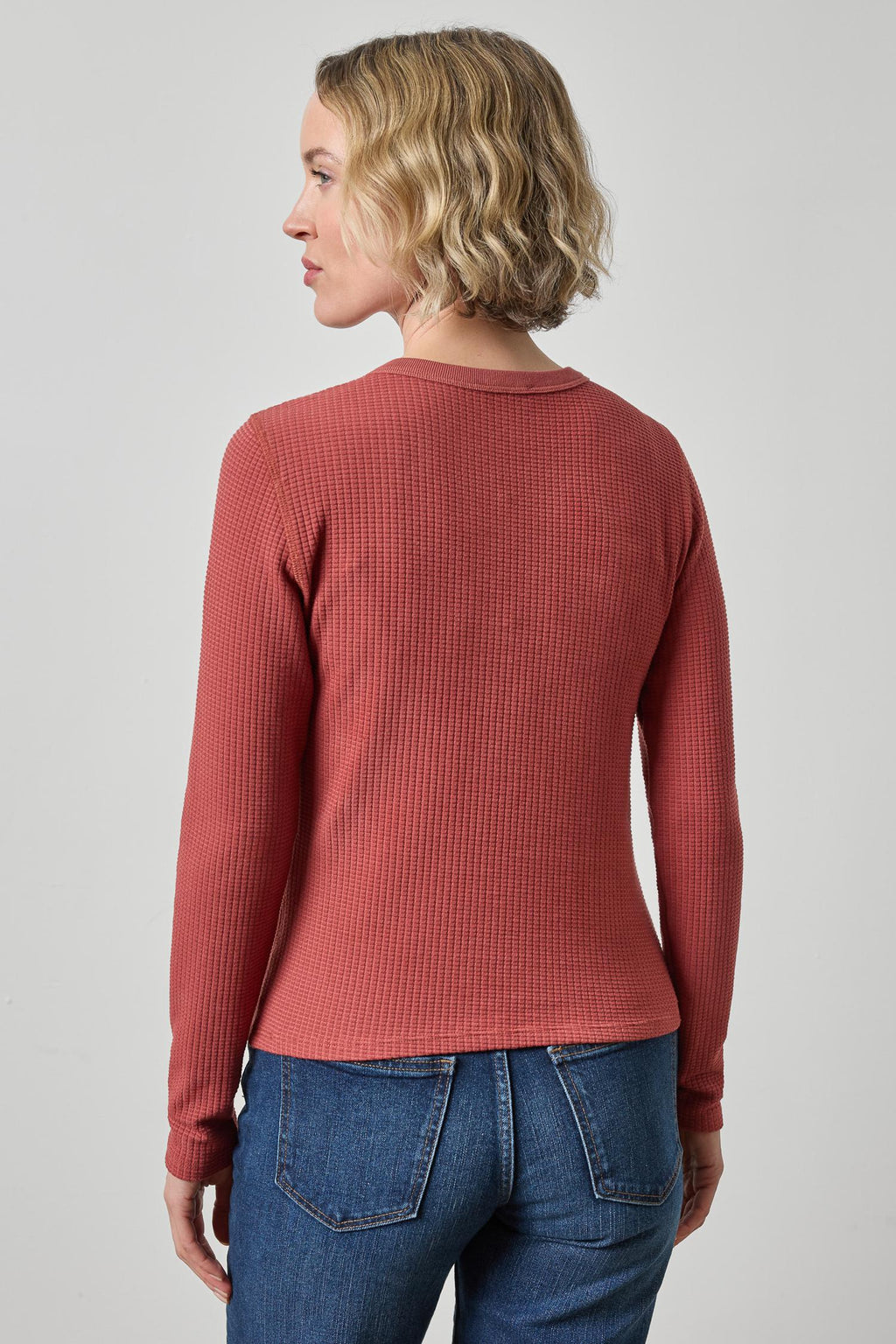 Slim Textured Waffle Knit Crew Neck Top by Lilla P
