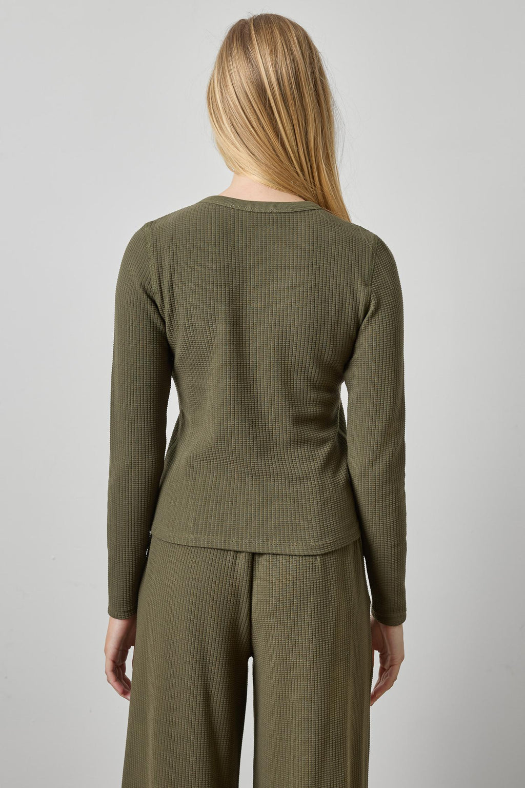 Slim Textured Waffle Knit Crew Neck Top by Lilla P