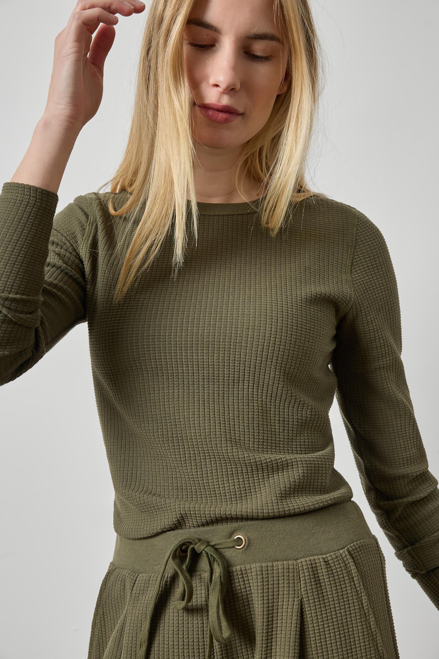 Slim Textured Waffle Knit Crew Neck Top by Lilla P