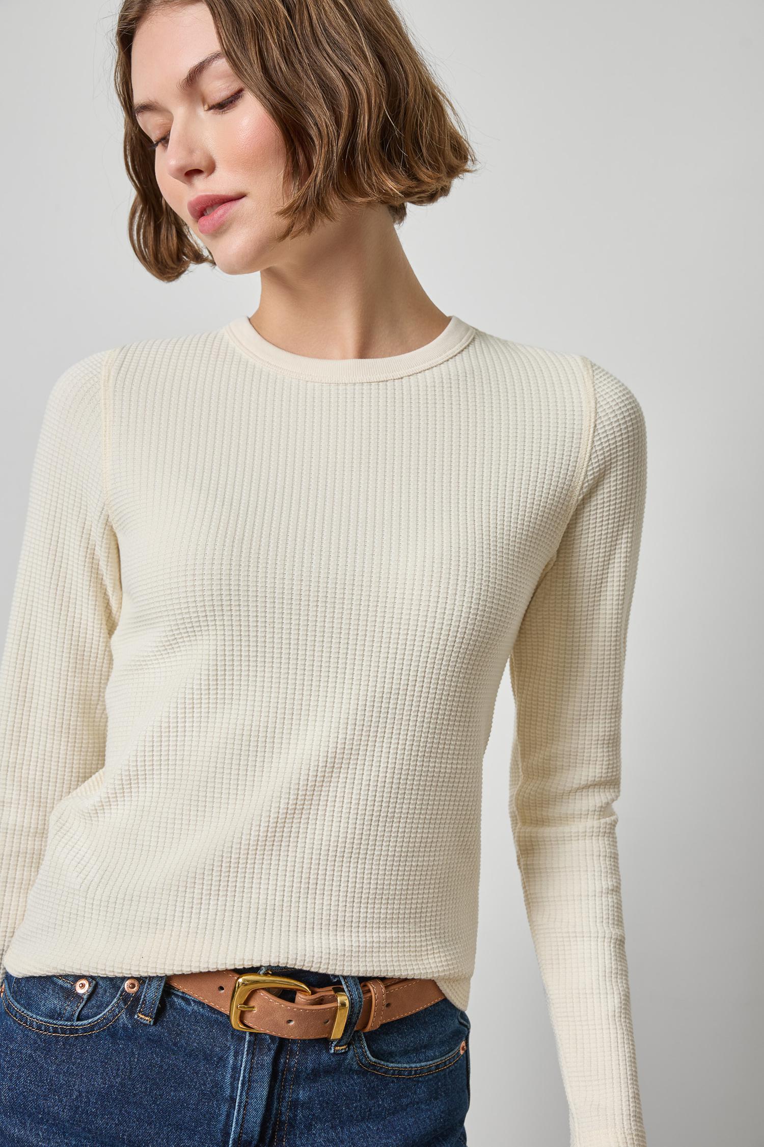 Slim Textured Waffle Knit Crew Neck Top by Lilla P