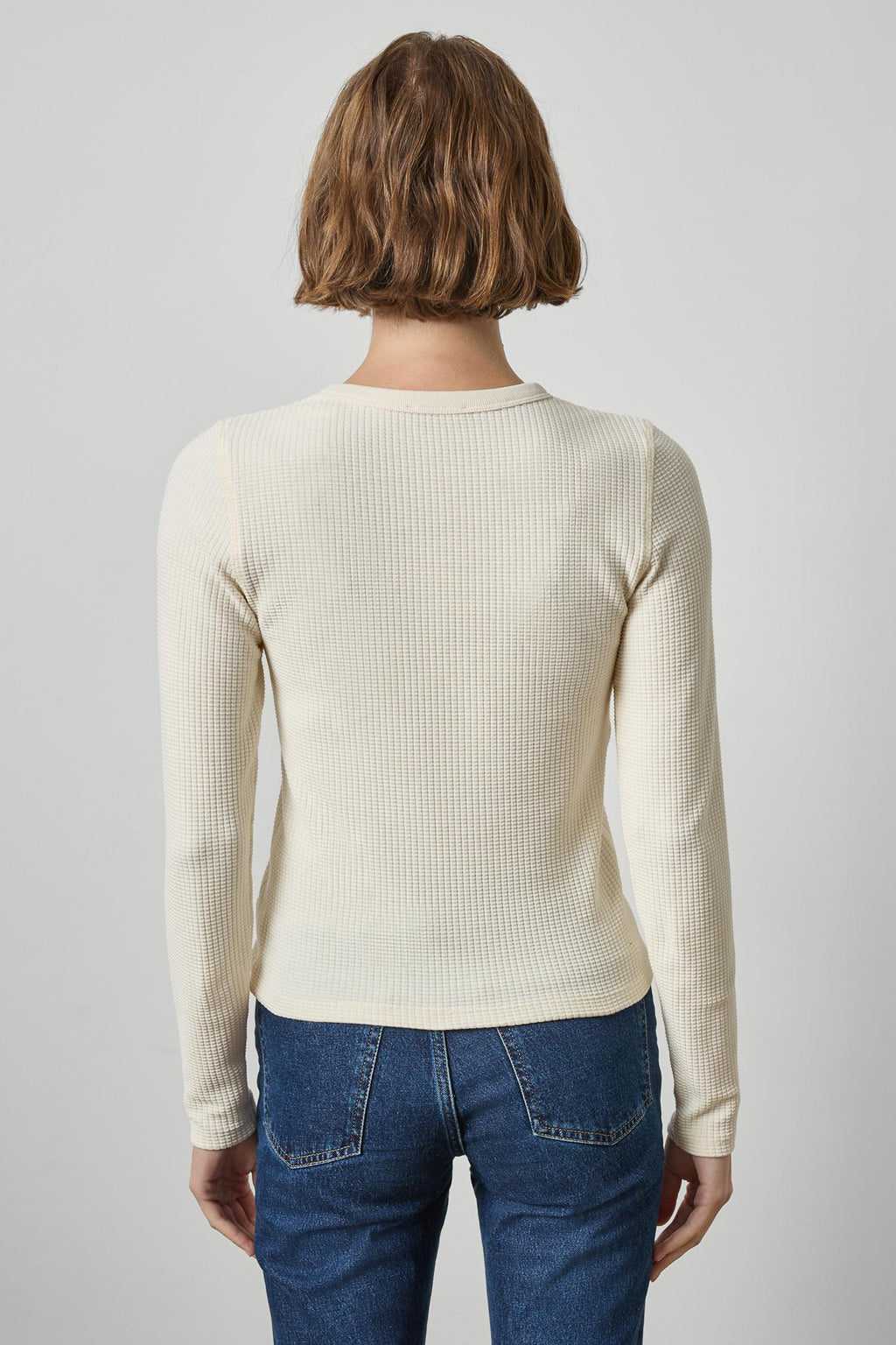 Slim Textured Waffle Knit Crew Neck Top by Lilla P