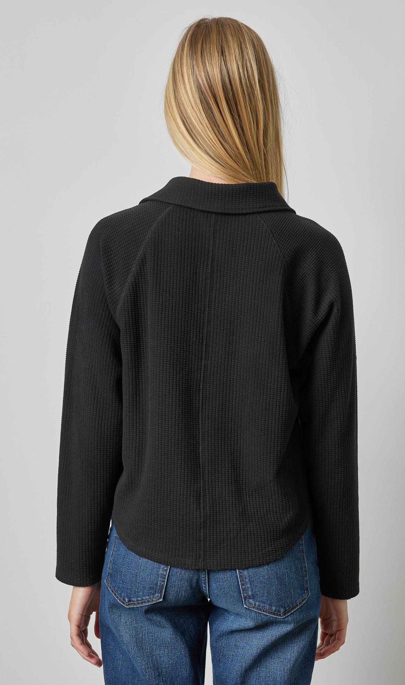 Lilla P Textured Waffle Knit Raglan Polo Top